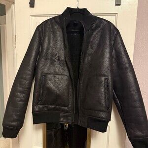 Express Bomber Jacket Mens Size M Black Sherpa Lined Full Zip Rib Knit